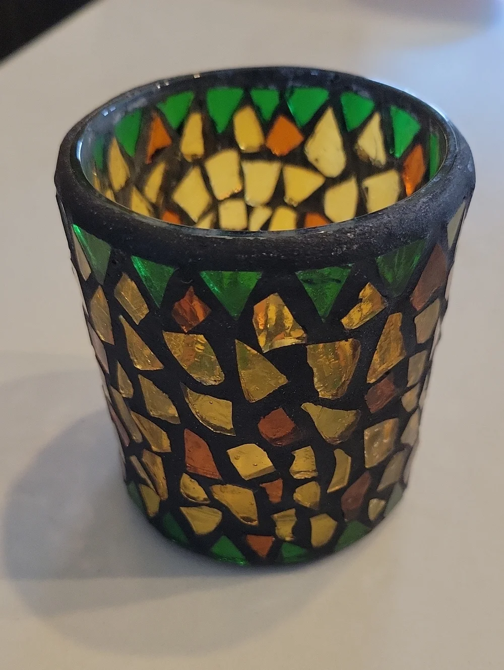 Pier 1 Mosaic Glass Tealight Holder - Green & Amber